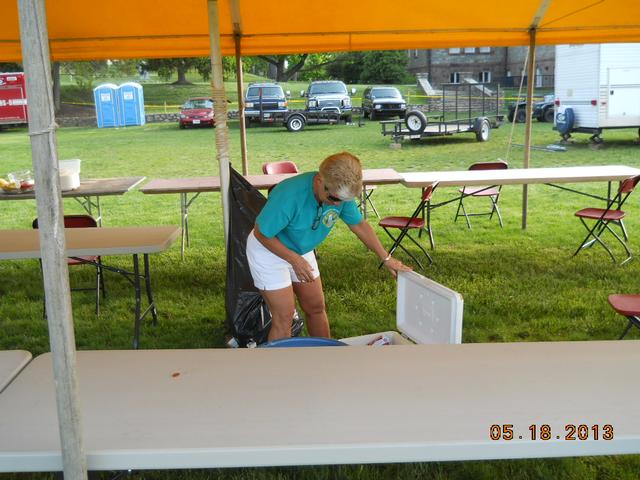 &quot;Phyliss, you can't have a beer until tommorrow!!!&quot;  Phyliss Stahley setting up for Spring Fling 2013
