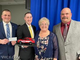 VHC Auxiliary President Patty Kuykendall presents a donation of a new duty vehicle and a donation of $10,000 from the Auxiliary to the fire department.  (L-R; President Tom Ward, Chief Josh Brotherton, VHC Auxiliary President Patty Kuykendall, Past Chief Chad Umbel)